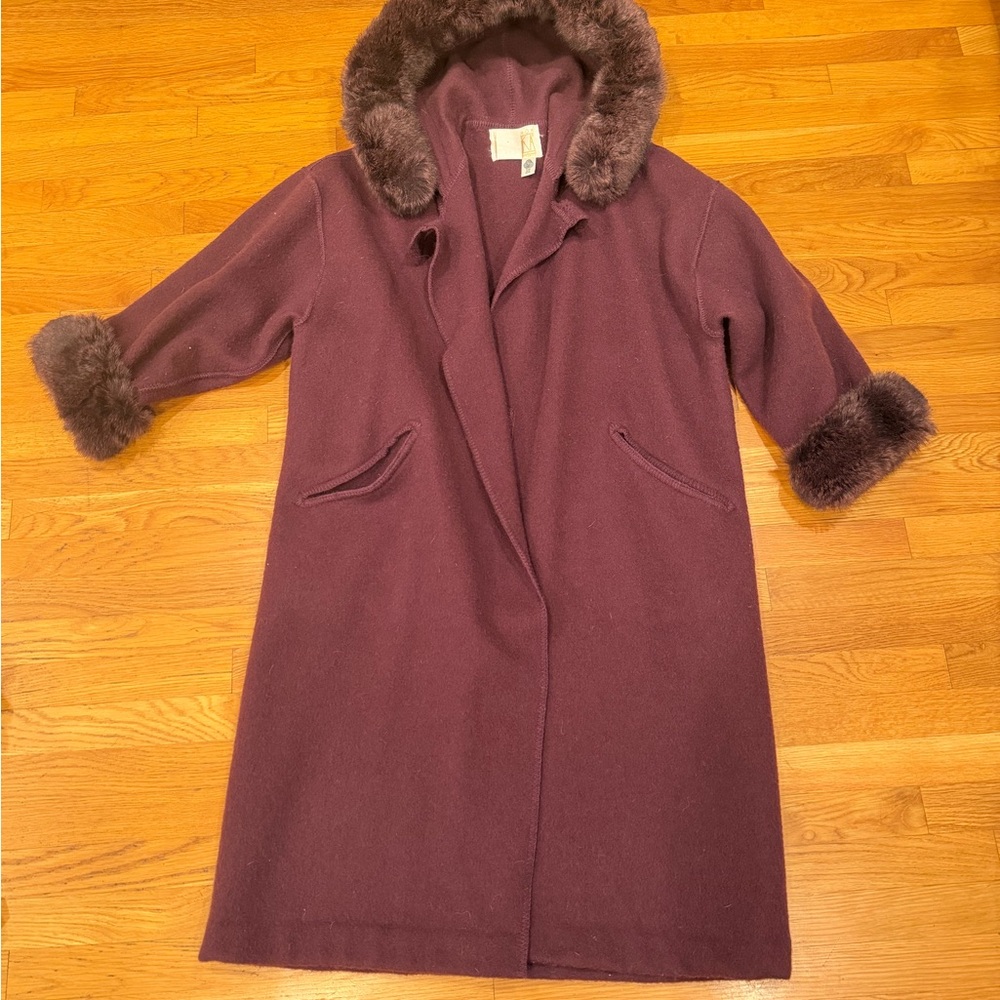 Women's Elegant Pea Coat with Faux Fur Trim